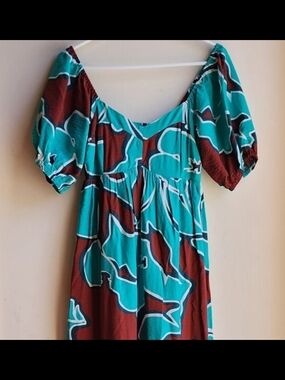Nine West Teal & Rust Abstract Maxi Dress
